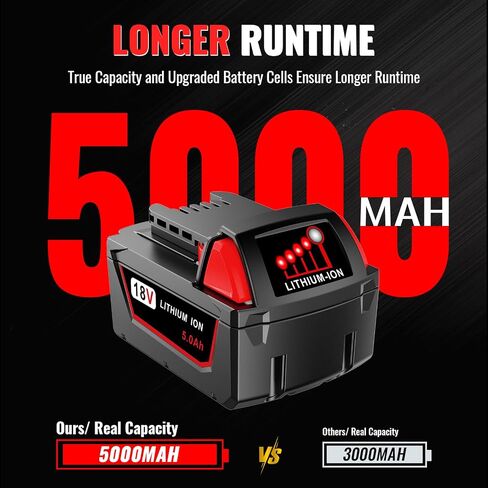 Upgraded 18V 5.0Ah Lithium Replacement for Milwaukee m18 XC Battery, Precision-Built for Peak Performance, Compatible with 48-11-1850 48-11-1852 Cordless Power Tools&Chargers(2Pack) in Kuwait