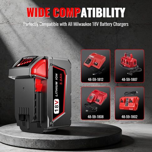 Upgraded 18V 5.0Ah Lithium Replacement for Milwaukee m18 XC Battery, Precision-Built for Peak Performance, Compatible with 48-11-1850 48-11-1852 Cordless Power Tools&Chargers(2Pack) in Kuwait