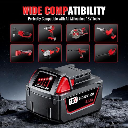 Upgraded 18V 5.0Ah Lithium Replacement for Milwaukee m18 XC Battery, Precision-Built for Peak Performance, Compatible with 48-11-1850 48-11-1852 Cordless Power Tools&Chargers(2Pack) in Kuwait