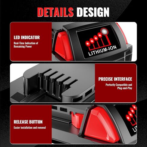 Upgraded 18V 5.0Ah Lithium Replacement for Milwaukee m18 XC Battery, Precision-Built for Peak Performance, Compatible with 48-11-1850 48-11-1852 Cordless Power Tools&Chargers(2Pack) in Kuwait
