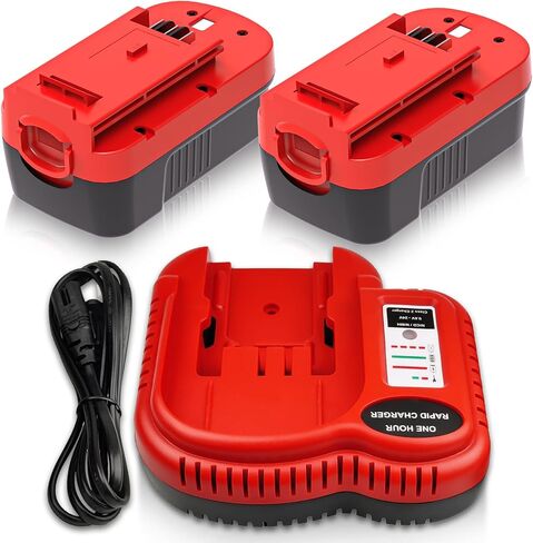 2 Packs Replacement for Black and Decker 18V Battery and Charger(Red) | 4500mAh Ni-Mh Compatible with Black and Decker 18 Volt Batteries HBP18 HBP18-OPE 244760-00 FSB18 C FS18BX and BDFC240 Charger in Kuwait