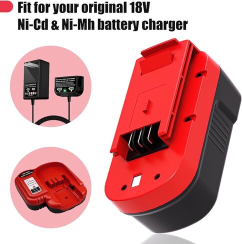 2 Packs Replacement for Black and Decker 18V Battery and Charger(Red) | 4500mAh Ni-Mh Compatible with Black and Decker 18 Volt Batteries HBP18 HBP18-OPE 244760-00 FSB18 C FS18BX and BDFC240 Charger in Kuwait