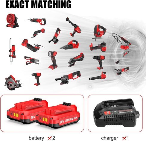 Powilling 2-Pack 3.5Ah 20V Lithium Battery Replacement for Craftsman V20 | Lithium Battery and Charger Replacement for Craftsman 20V Battery V20 Battery and Charger Kit for CMCB204 CMCB205 CMCB206 in Saudi Arabia