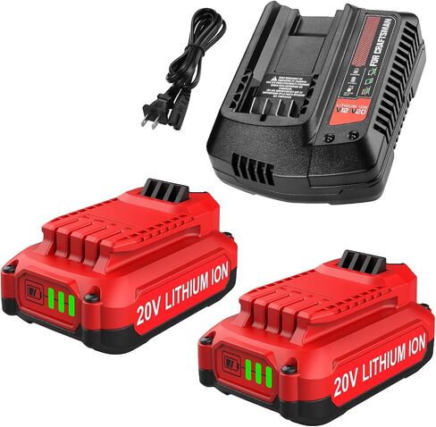 Powilling 2-Pack 3.5Ah 20V Lithium Battery Replacement for Craftsman V20 | Lithium Battery and Charger Replacement for Craftsman 20V Battery V20 Battery and Charger Kit for CMCB204 CMCB205 CMCB206 in Saudi Arabia