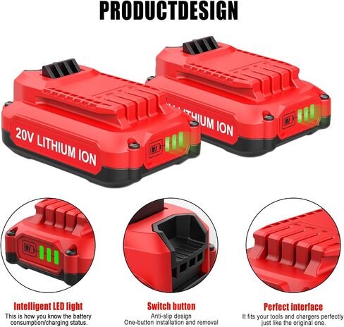 Powilling 2-Pack 3.5Ah 20V Lithium Battery Replacement for Craftsman V20 | Lithium Battery and Charger Replacement for Craftsman 20V Battery V20 Battery and Charger Kit for CMCB204 CMCB205 CMCB206 in Saudi Arabia
