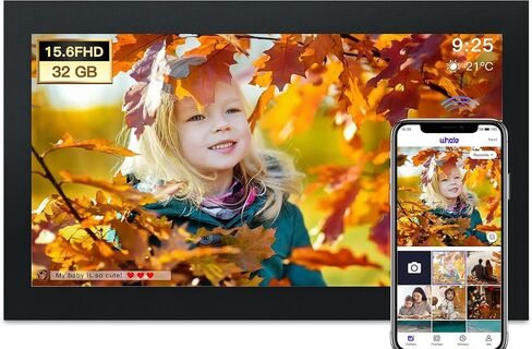 Glusine 15.6Inch Touch Screen Large Digital Picture Frame,1920 * 1080 FHD WiFi Digital Photo Frame with 32GB Storage, Wall Mountable, Auto-Rotate Send Photos and Videos Through The Application in Kuwait