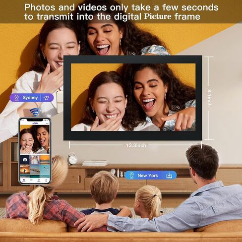 Glusine 15.6Inch Touch Screen Large Digital Picture Frame,1920 * 1080 FHD WiFi Digital Photo Frame with 32GB Storage, Wall Mountable, Auto-Rotate Send Photos and Videos Through The Application in Kuwait