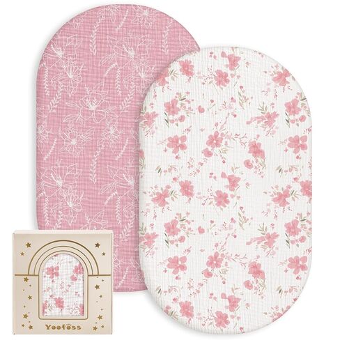 Yoofoss Muslin Baby Bassinet Sheets Boys Girls, Organic Fitted Bassinet Mattress Sheets Compatible with Halo Bassinest Swivel Sleeper,Baby Delight, Angelbliss, Soft, Breathable, Durable in Kuwait