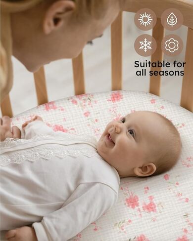 Yoofoss Muslin Baby Bassinet Sheets Boys Girls, Organic Fitted Bassinet Mattress Sheets Compatible with Halo Bassinest Swivel Sleeper,Baby Delight, Angelbliss, Soft, Breathable, Durable in Kuwait