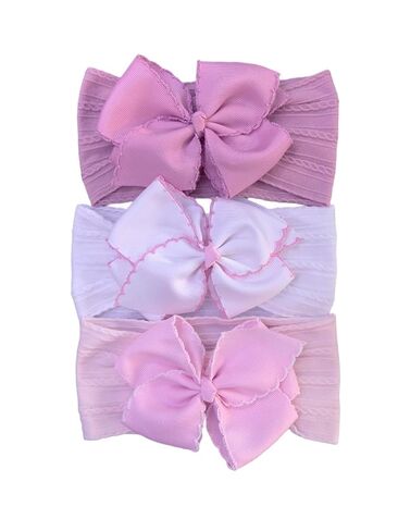 Baby Girl Bow Headbands, Moonstitch Edge Hair Bow Headband, Soft Nylon Headscarf Hair Accessories For Newborn Birthday Party.（FD155） (Blush White) in Kuwait
