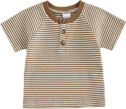 Toddler Baby Boy Summer Striped Clothes Half Button Up TShirt Graphic Top | Little Boy Summer Clothes Toddler Boy Funny Striped Half Button Up T Shirt Graphic Tee Tops 6 12 18 Months 2T 3T in Kuwait