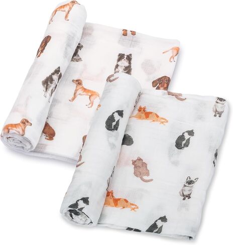 LollyBanks Muslin Swaddle Blankets 2PACK, 100% Cotton Baby Blanket 47 x 47 Inches, Large Baby Swaddle Breathable, Muslin Blankets for Boys and Girls (Child of God and Noah's Ark Print) in Kuwait