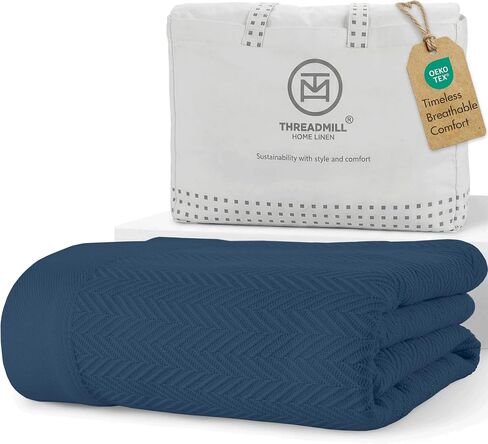 Threadmill Cotton Twin Blanket, Herringbone, Dark Grey, All-Season | 100% Cotton, Herringbone Pattern, 350 GSM, 68x92 in, Breathable, Moisture-Wicking, All-Season, OEKO-TEX Certified in Saudi Arabia
