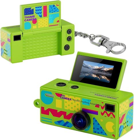 1080P CCD Mini Flip Thumb Keychain Digital Camera | 61° Wide Angle Mini Camera 0.96in Flip Screen Fill Light Retro Keychain Cam(Upgraded Yellow) in Kuwait