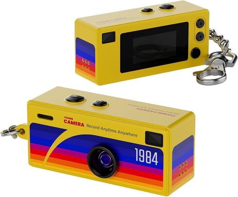 1080P CCD Mini Flip Thumb Keychain Digital Camera | 61° Wide Angle Mini Camera 0.96in Flip Screen Fill Light Retro Keychain Cam(Upgraded Yellow) in Kuwait