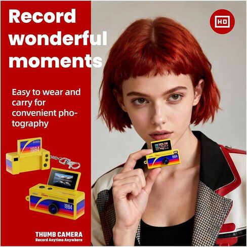 1080P CCD Mini Flip Thumb Keychain Digital Camera | 61° Wide Angle Mini Camera 0.96in Flip Screen Fill Light Retro Keychain Cam(Upgraded Yellow) in Kuwait