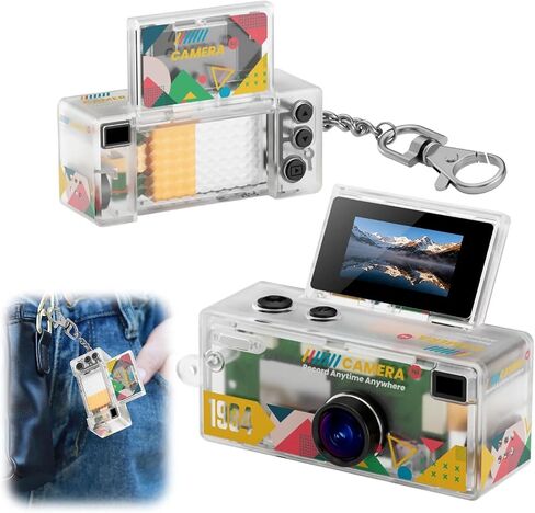 1080P CCD Mini Flip Thumb Keychain Digital Camera | 61° Wide Angle Mini Camera 0.96in Flip Screen Fill Light Retro Keychain Cam(Upgraded Yellow) in Kuwait