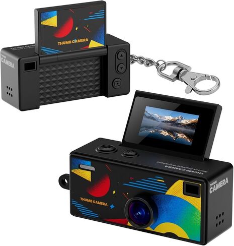 1080P CCD Mini Flip Thumb Keychain Digital Camera | 61° Wide Angle Mini Camera 0.96in Flip Screen Fill Light Retro Keychain Cam(Upgraded Yellow) in Kuwait