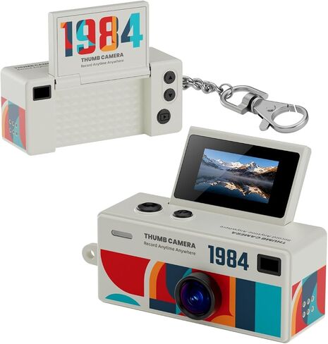 1080P CCD Mini Flip Thumb Keychain Digital Camera | 61° Wide Angle Mini Camera 0.96in Flip Screen Fill Light Retro Keychain Cam(Upgraded Yellow) in Kuwait