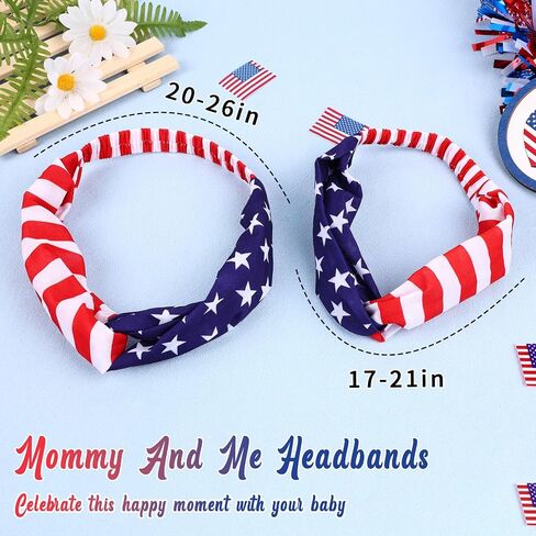 4th Of July Baby Headbands, 2PCS Red White Blue Mommy and Baby Headbands, American Flag Print Mother Daughter Matching Elastic Nylon Hairbands for Toddler Baby Girls Women in Saudi Arabia
