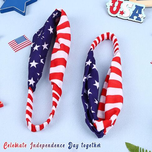 4th Of July Baby Headbands, 2PCS Red White Blue Mommy and Baby Headbands, American Flag Print Mother Daughter Matching Elastic Nylon Hairbands for Toddler Baby Girls Women in Saudi Arabia