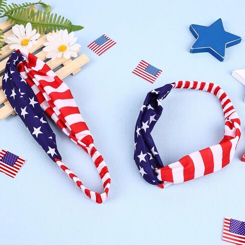 4th Of July Baby Headbands, 2PCS Red White Blue Mommy and Baby Headbands, American Flag Print Mother Daughter Matching Elastic Nylon Hairbands for Toddler Baby Girls Women in Saudi Arabia