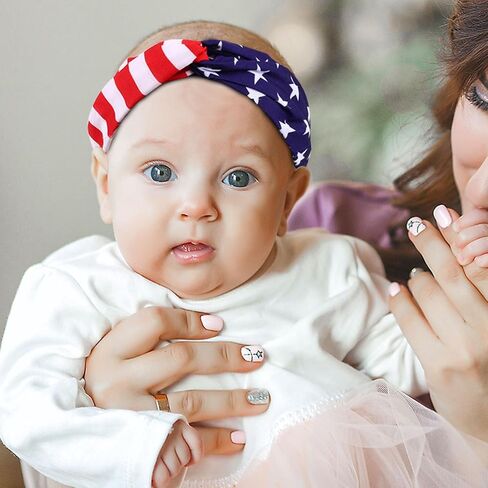 4th Of July Baby Headbands, 2PCS Red White Blue Mommy and Baby Headbands, American Flag Print Mother Daughter Matching Elastic Nylon Hairbands for Toddler Baby Girls Women in Saudi Arabia