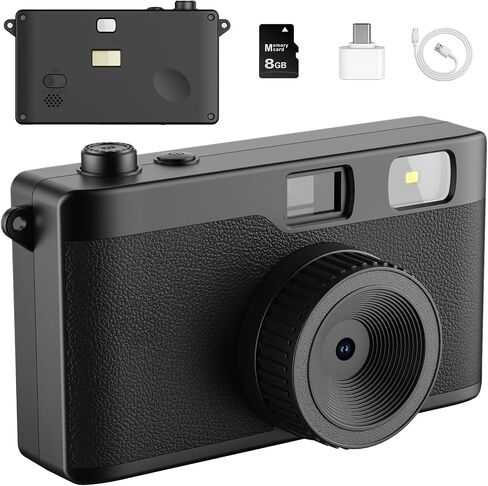 Vintage Digital Camera, Reusable 12MP Screen Free Retro Digital Camera | Unlimited DIY Filters, OTG STransfer & Flash Light for Summer Camp with 8GB Micro SD Card, OTG Adapter & Type-C Cable（Orange） in Kuwait
