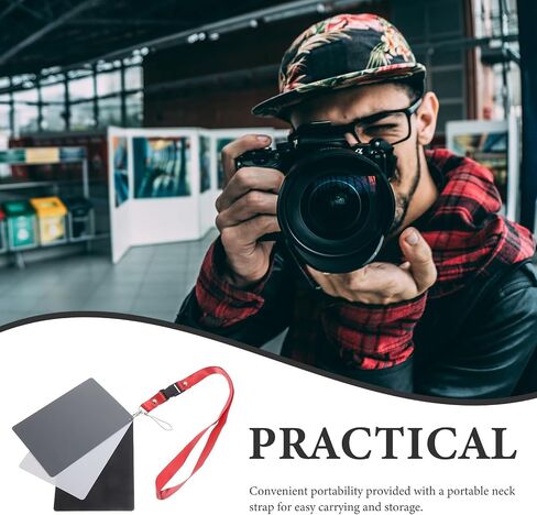18% Neutral Tone White Balance Card for DSLR Digital Camera Photography with Portable Neck Strap, Plastic Material, 18 Degree Gray Reference Card for Exposure Calibration, in Kuwait