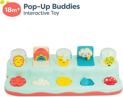 B. toys Pop-Up Buddies Pop Up Toy, Cause-and-Effect Baby Play, Interactive | 5 interactive actions: turn, push, toggle, slide, and flip to reveal nature-themed pop-ups; tiny hands-friendly; 18+ Months in Kuwait