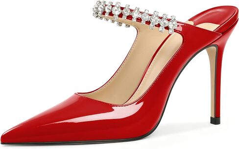 Esvowido Mule Heels for Women Pointed Toe Rhinestone Crystal Strap Closed Sandals 4 Inch Stiletto High Heel Slip-On Backless Dress Pumps for Wedding Party Prom in Saudi Arabia