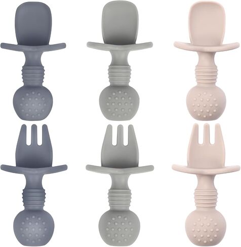 Eascrozn 6 Pack Silicone Baby Spoons and Forks Feeding Set, BPA Free | Silicone First Stage Self Feeding Toddler Utensils, Baby Led Weaning Supplies for Training Spoons in Kuwait