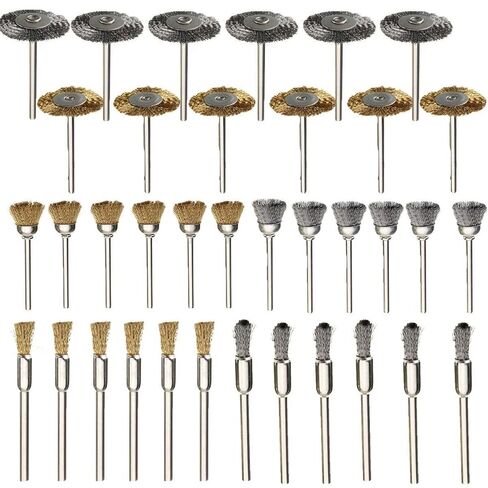 Rocaris 36Pcs Brass Steel Wire Brush Polishing Wheels Full kit | Stainless Steel Shank, Wire Brush for Rotary Tools in Kuwait