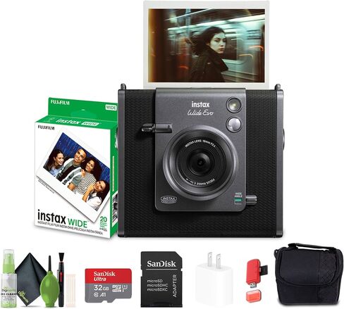 FUJIFILM INSTAX Wide Evo Instant Camera 20-Exposure 20-Exposure Bundle | For Parties, Events & Instant Photos | Includes 32GB Memory Card, Cleaning Kit (16840957) in Kuwait