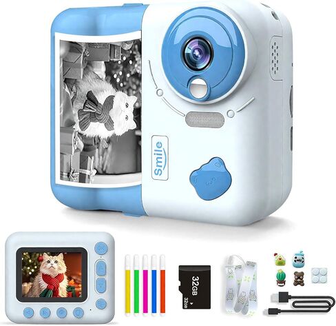 Instant Print Camera for Kids, Christmas Birthday Gifts for Girls Boys 4 5 6 7 8 9 10 11 12 Years Old, 1080P HD Digital Camera with Color Pens/3 Rolls Print Paper/32G Card in Kuwait