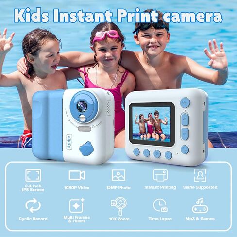 Instant Print Camera for Kids, Christmas Birthday Gifts for Girls Boys 4 5 6 7 8 9 10 11 12 Years Old, 1080P HD Digital Camera with Color Pens/3 Rolls Print Paper/32G Card in Kuwait