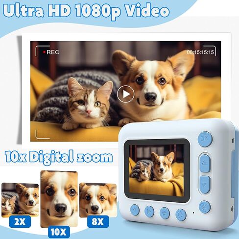 Instant Print Camera for Kids, Christmas Birthday Gifts for Girls Boys 4 5 6 7 8 9 10 11 12 Years Old, 1080P HD Digital Camera with Color Pens/3 Rolls Print Paper/32G Card in Kuwait