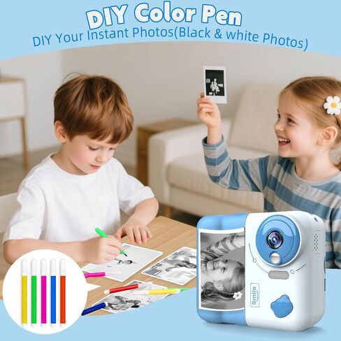 Instant Print Camera for Kids, Christmas Birthday Gifts for Girls Boys 4 5 6 7 8 9 10 11 12 Years Old, 1080P HD Digital Camera with Color Pens/3 Rolls Print Paper/32G Card in Kuwait