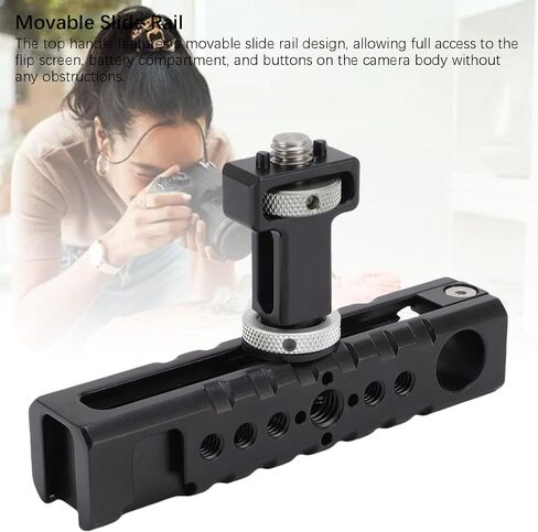 GOWENIC Camera Cage Top Handle, Aluminum Alloy Video Rig Top Handle with 1/4in 3/8in Screw Holes, Movable Slide Rail Design for DSLR Mirrorless Camera Accessories in Kuwait