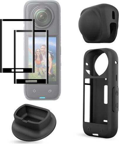 FitStill Protection Accessories Kit Only for Insta 360 X5 Optical 2PCS Tempered Glass Screen Protector+Rubber Lens Cap+Silicone Rubber Protective Case+Silicone Support Base Mount Insta 360x5 Accessory in Kuwait