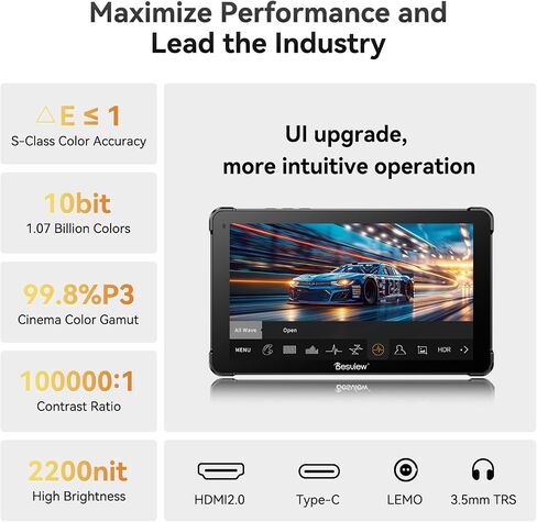 Desview OL7 Camera Field Monitor 7 inch OLED Touch Screen Camera Monitor with 3D LUT HDR Waveform Video Peaking Focus Assist 4K HDMI Input Output for DSLR in Kuwait