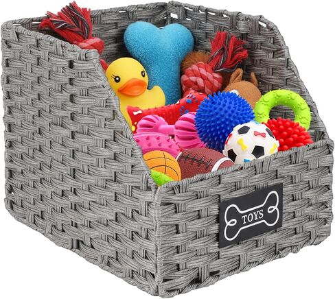 Dog Toy Storage Basket,Rattan Weave Organizer Bin for Dogs Cats,Collapsible Puppy Toys Box with Wire Frame, Easy-Access(Grey) in Kuwait