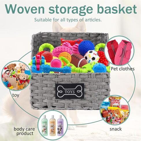 Dog Toy Storage Basket,Rattan Weave Organizer Bin for Dogs Cats,Collapsible Puppy Toys Box with Wire Frame, Easy-Access(Grey) in Kuwait