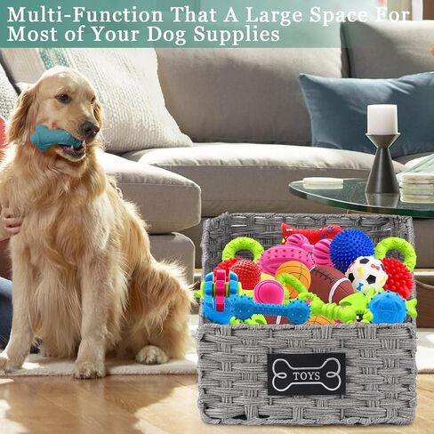 Dog Toy Storage Basket,Rattan Weave Organizer Bin for Dogs Cats,Collapsible Puppy Toys Box with Wire Frame, Easy-Access(Grey) in Kuwait