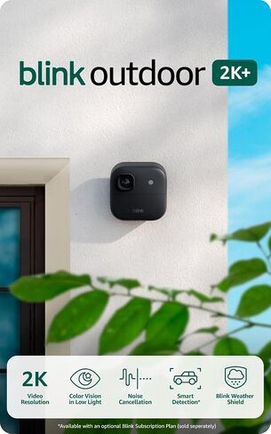 Blink Outdoor 2K+ (newest model) with 1-Year Plus plan - 2K video resolution, Color Vision in low light, and noise cancellation. Sync Module included — 1 camera system (Black) in Kuwait