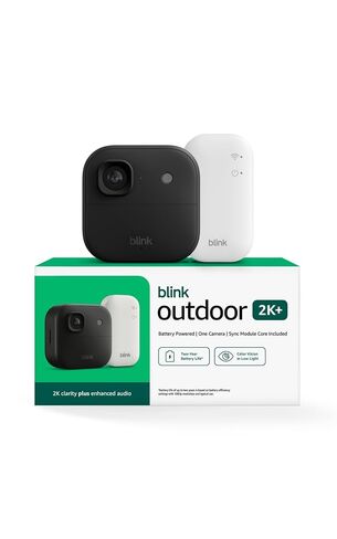 Blink Outdoor 2K+ (newest model) with 1-Year Plus plan - 2K video resolution, Color Vision in low light, and noise cancellation. Sync Module included — 1 camera system (Black) in Kuwait