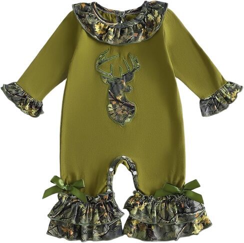 Newborn Baby Girl Summer Clothes Hunting Short Sleeve Romper Infant Girl Bell Bottom Jumpsuit in Kuwait