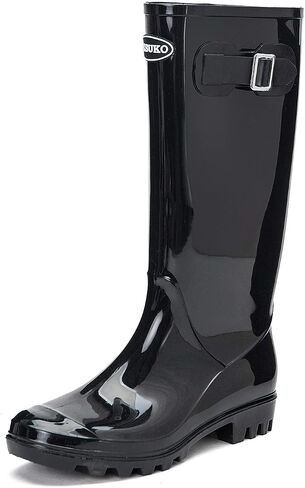 Women's Tall Waterproof Rain Boots Rubber Garden Boots with Buckle | Soft shaft, breathable lining , non-slip outsole , and rinse-clean care for muddy yards, rainy commutes, farms, and dog walks in Kuwait