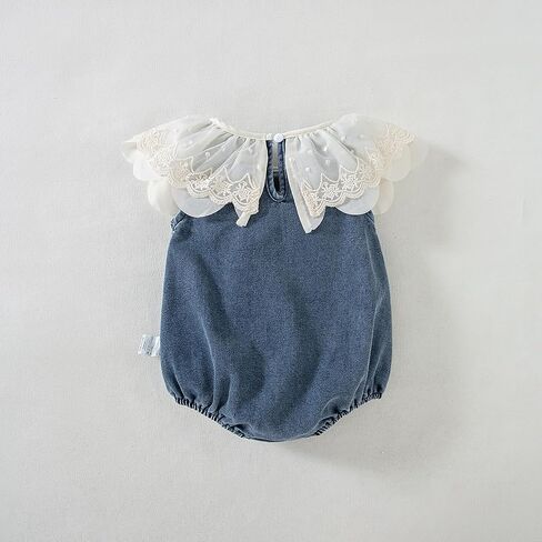 HOOLCHEAN Baby Girl Denim Lace Romper Infant Sleeveless Summer Bubble Romper with Ruffle Collar in Kuwait