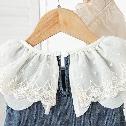 HOOLCHEAN Baby Girl Denim Lace Romper Infant Sleeveless Summer Bubble Romper with Ruffle Collar in Kuwait